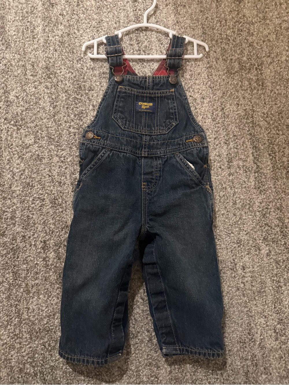 OshKosh B'gosh Navy Denim Overalls with Red Accent Straps